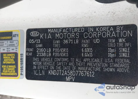 2013 Kia Soul z USA, uszkodzony, nr VIN KNDJT2A58D7767612